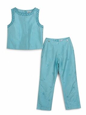 Lilly Pulitzer Vintage NWT 100% Silk 2 Piece Beaded Embroidered Floral Set 2